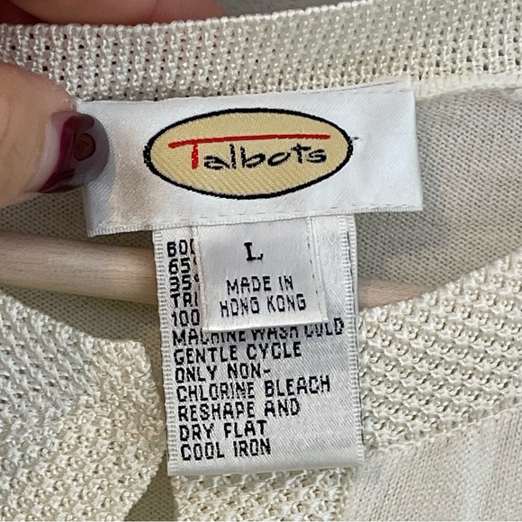 Talbots VTG Long Sleeve Lightweight Cardigan Size L Textured Knit Trim Ivory - Picture 8 of 11
